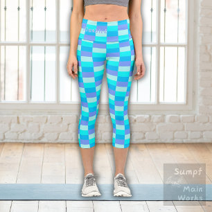 Neon Blue Color Pattern Capri Leggings