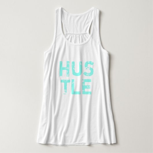 Neon Blue Distressed Letting "Hustle Workout" Tank Top (Design Vorderseite)