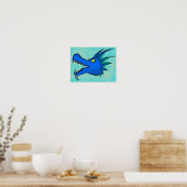 Neon Blue Dragon Art Head Poster (Küche)
