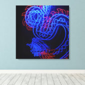 Neon Blue Dragon Black Background Bright Leinwanddruck (Insitu (Holzboden))