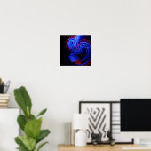 Neon Blue Dragon Black Background Bright Poster (Heimbüro)