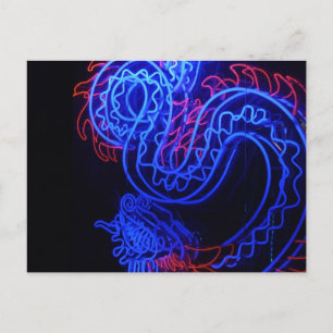 Neon Blue Dragon Black Background Bright Postkarte