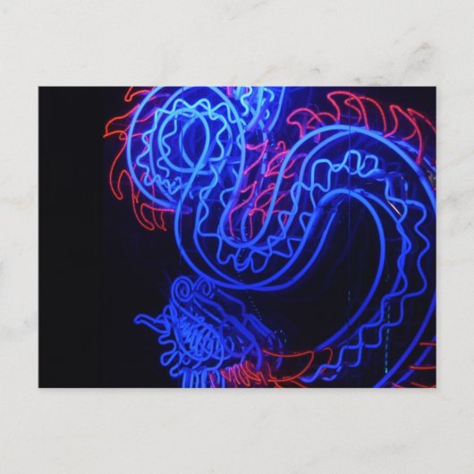 Neon Blue Dragon Black Background Bright Postkarte (Vorderseite)