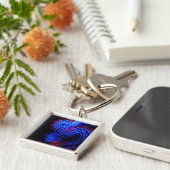 Neon Blue Dragon Black Background Bright Schlüsselanhänger (Seite)