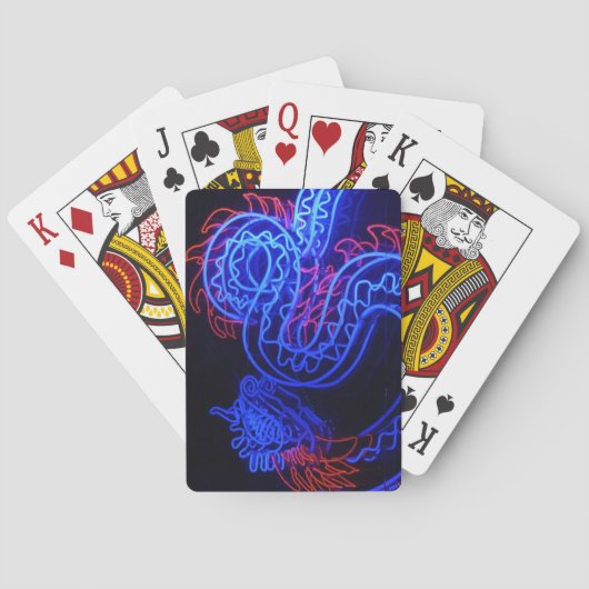 Neon Blue Dragon Black Background Bright Spielkarten (Rückseite)