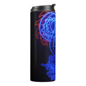 Neon Blue Dragon Black Background Bright Thermosbecher (Nach links gedreht)