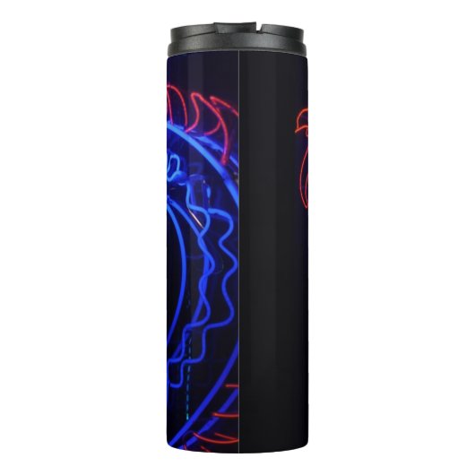 Neon Blue Dragon Black Background Bright Thermosbecher (Rückseite)