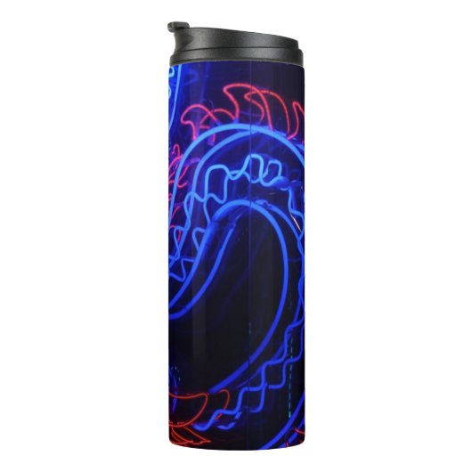 Neon Blue Dragon Black Background Bright Thermosbecher (Nach rechts gedreht)