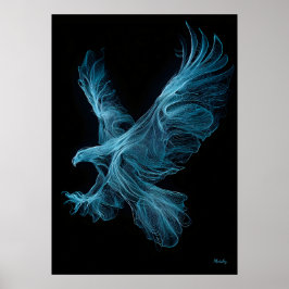 Neon Blue Eagle Futuristic Filament Wall Art Poster