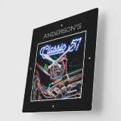 Neon Blue Effect Chevy Classic 1957 Auto Name Quadratische Wanduhr (Winkel)
