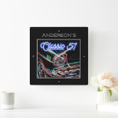 Neon Blue Effect Chevy Classic 1957 Auto Name Quadratische Wanduhr (Zuhause)