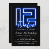 Neon Blue Einladung zum 12. Geburtstag (Vorne/Hinten)