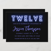 Neon Blue Einladung zum 12. Geburtstag (Vorne/Hinten)