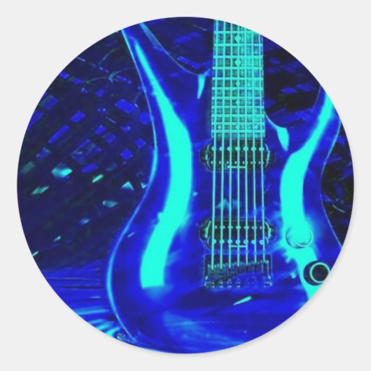 Neon Blue Gitarre Runder Aufkleber (Vorderseite)