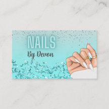 Neon Blue Glitzer Glam Nail Salon Business Card