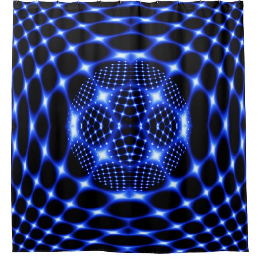 Neon Blue Globe Fraktal Duschvorhang (Vorderseite)