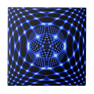 Neon Blue Globe Fraktal Fliese
