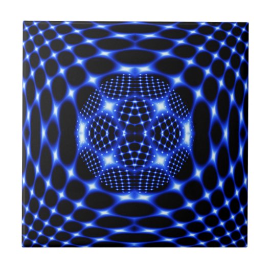 Neon Blue Globe Fraktal Fliese (Vorderseite)