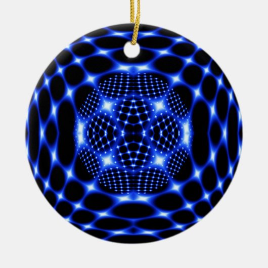 Neon Blue Globe Fraktal Keramikornament (Vorne)