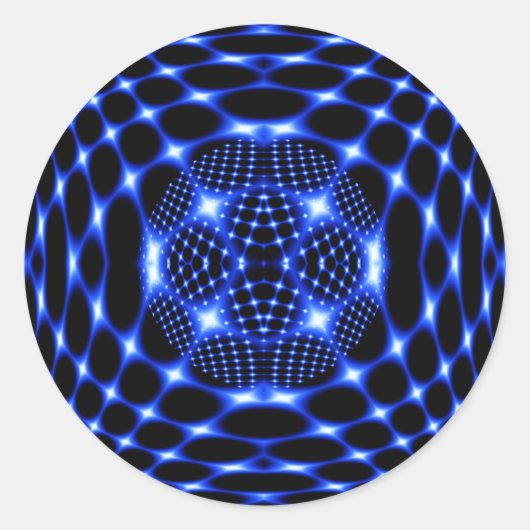 Neon Blue Globe Fraktal Runder Aufkleber (Vorderseite)