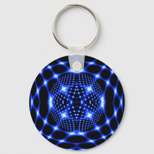 Neon Blue Globe Fraktal Schlüsselanhänger