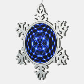 Neon Blue Globe Fraktal Schneeflocken Zinn-Ornament (Rechts)