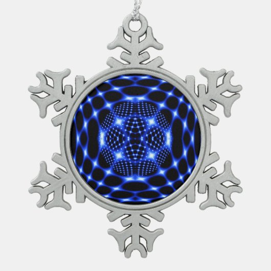 Neon Blue Globe Fraktal Schneeflocken Zinn-Ornament (Vorderseite)