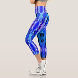 Neon Blue Gold Glitzer Marmor Capri Leggings