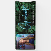 Neon Blue Graduate Tropical Blätter Foto Banner (Vertikal)
