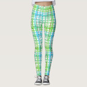 Neon Blue Green Kariert Leggings (Vorderseite)