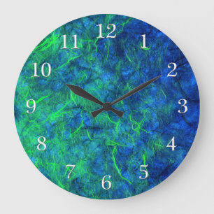 Neon Blue Green Psychedelic Japanisches Reißpapier Große Wanduhr