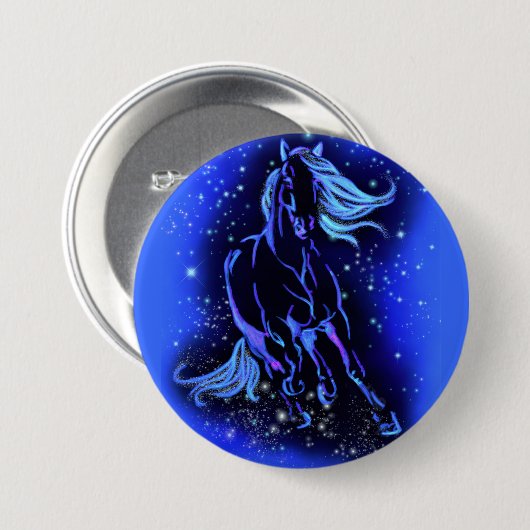 Neon Blue Horning bei Mondlicht Starry Night Button (Vorne & Hinten)