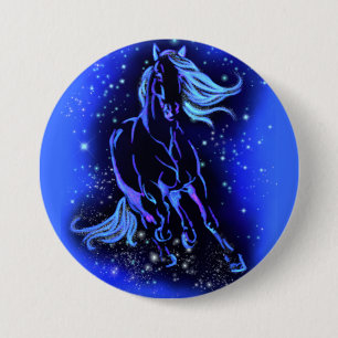 Neon Blue Horning bei Mondlicht Starry Night Button