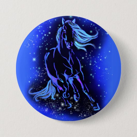Neon Blue Horning bei Mondlicht Starry Night Button (Vorderseite)