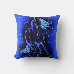 Neon Blue Horning bei Mondlicht Starry Night  Kissen