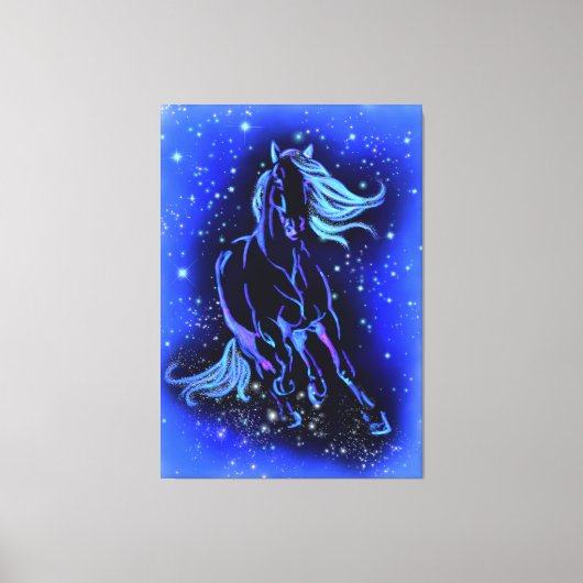 Neon Blue Horning bei Mondlicht Starry Night Leinwanddruck (Vorderseite)