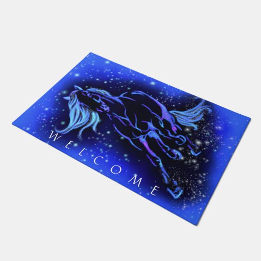 Neon Blue Horning bei Starry Night - Willkommen Fußmatte (Schrägansicht)