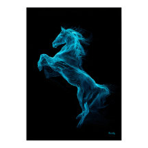 Neon Blue Horse Futuristic Filament Wall Art