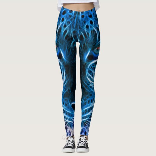 Neon Blue Leopard Print Leggings & Yoga Pants (Vorderseite)