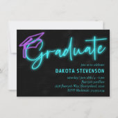 Neon Blue Light Glow | Moderner Retro-Abschluss Einladung (Vorderseite)