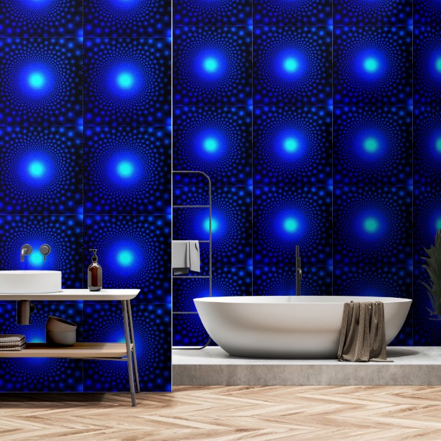Neon Blue Lights Dots Black Tapete (Badezimmer)
