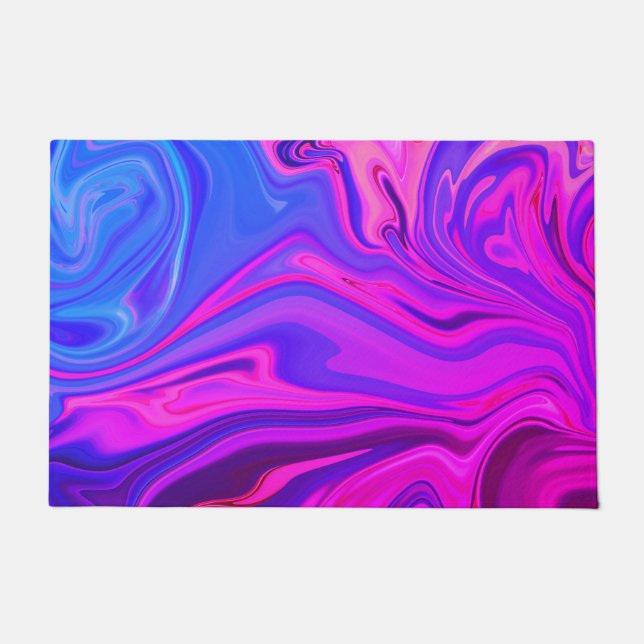 Neon Blue Lila Pink Abstraktes Muster Fußmatte (Vorderseite)