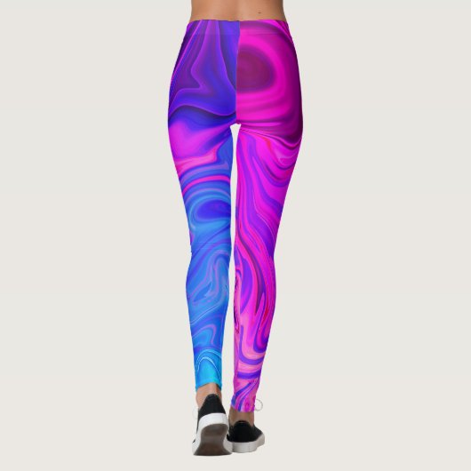 Neon Blue Lila Pink Abstraktes Muster Leggings (Rückseite)