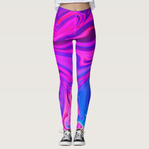 Neon Blue Lila Pink Abstraktes Muster Leggings