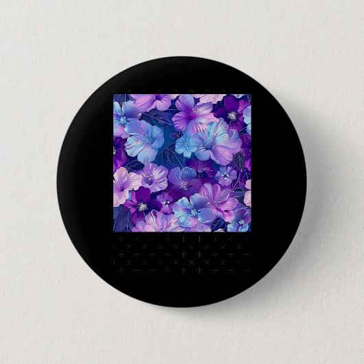 Neon Blue Lila Sparkling Blume Pattern - Whimsi Button (Vorderseite)