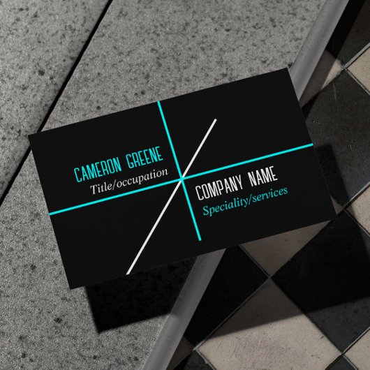 Neon Blue Lines Black Visitenkarte