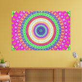 Neon Blue Mandala Circle Stretched Canvas Print Leinwanddruck (Insitu (Wohnzimmer))