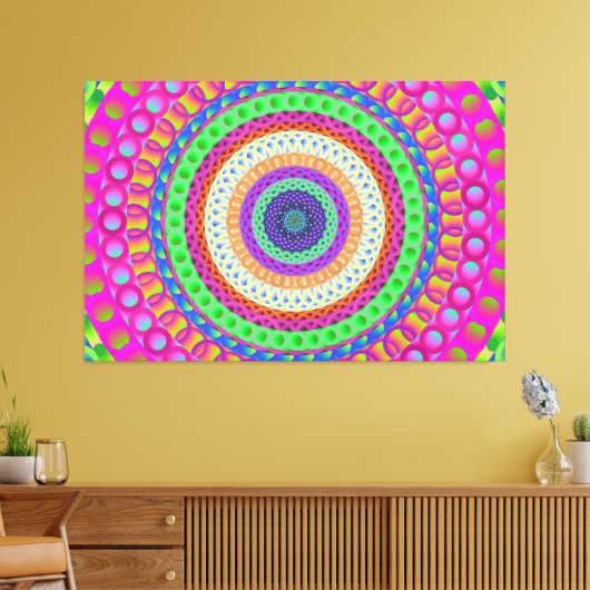 Neon Blue Mandala Circle Stretched Canvas Print Leinwanddruck (Insitu (Wohnzimmer))