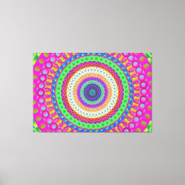 Neon Blue Mandala Circle Stretched Canvas Print Leinwanddruck