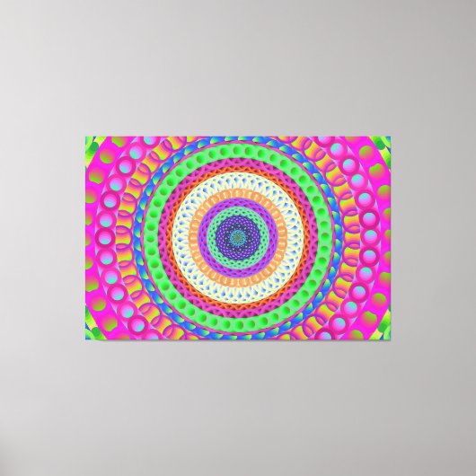 Neon Blue Mandala Circle Stretched Canvas Print Leinwanddruck (Vorderseite)